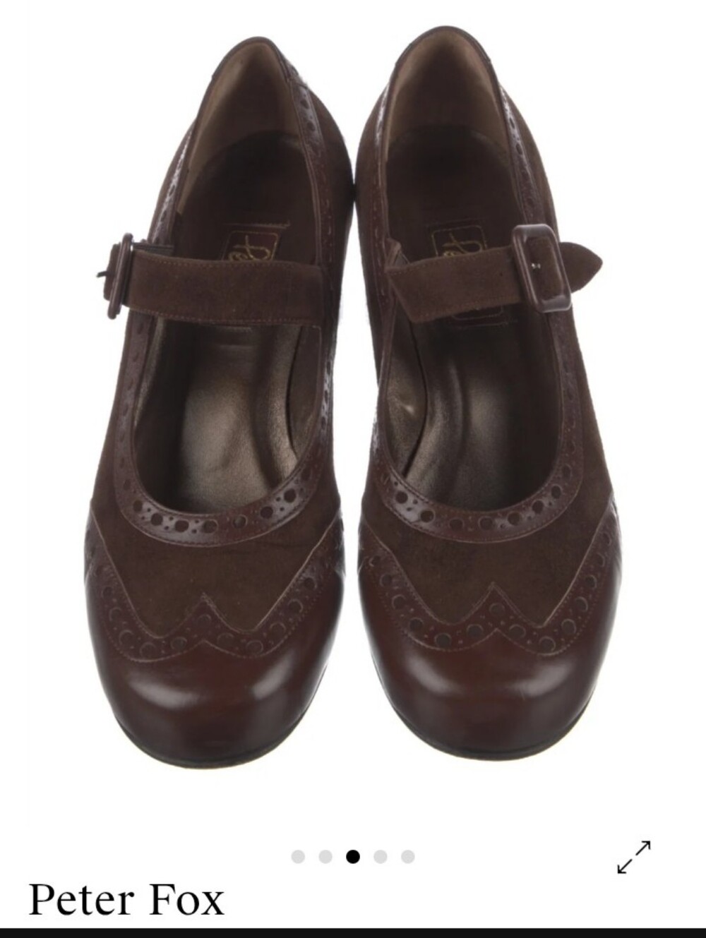 Peter Fox Brown Mary Jane Heels with Brogue Accent - Picture 2 of 8